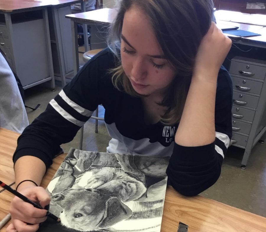 Lexi+Kurzawinski+works+on+a+piece+of+art+in+Ms.+Govic%27s+5th+period+art+class.+