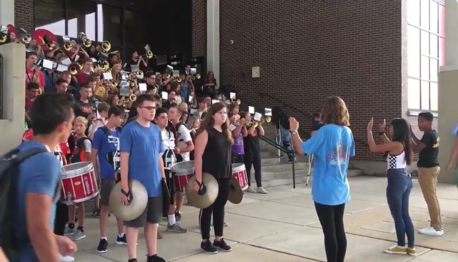 The SHS band welcomes students back on the first day of school.