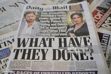 LONDON, UNITED KINGDOM - MARCH 9: An arrangement of UK daily newspapers show front page headlines reporting on the story of the interview given by the Duchess of Sussex, Meghan Markle and her husband Britains Prince Harry, Duke of Sussex, to media mogul Oprah Winfrey about their experiences with Buckingham Palace, in London, United Kingdom on March 9, 2021. (Photo by Hasan Esen/Anadolu Agency via Getty Images)