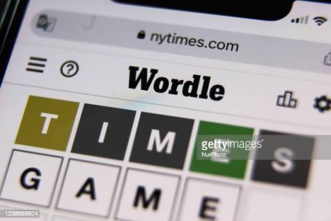 Wordle game displayed on a phone screen is seen in this illustration photo taken in Krakow, Poland on February 21, 2022. (Photo by Jakub Porzycki/NurPhoto via Getty Images)