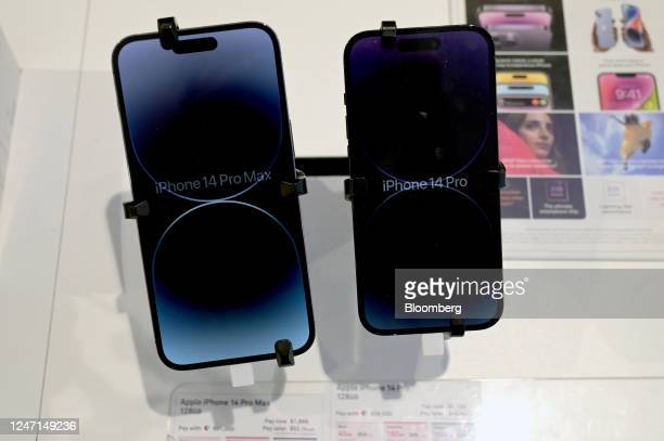 Apple Inc. iPhone 14 Pro Max and iPhone 14 Pro smartphones on display at a Telstra Group Ltd. store in Melbourne, Australia, on Wednesday, Feb. 15, 2023. Telstra is scheduled to release earnings results on Feb. 16. Photographer: Carla Gottgens/Bloomberg via Getty Images