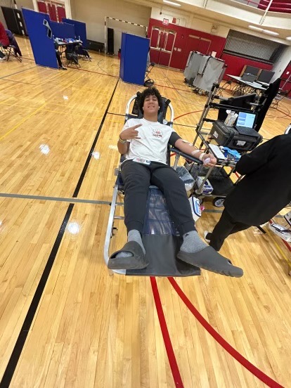 Senior Andre Morgan gives blood during the SHS Blood Drive.