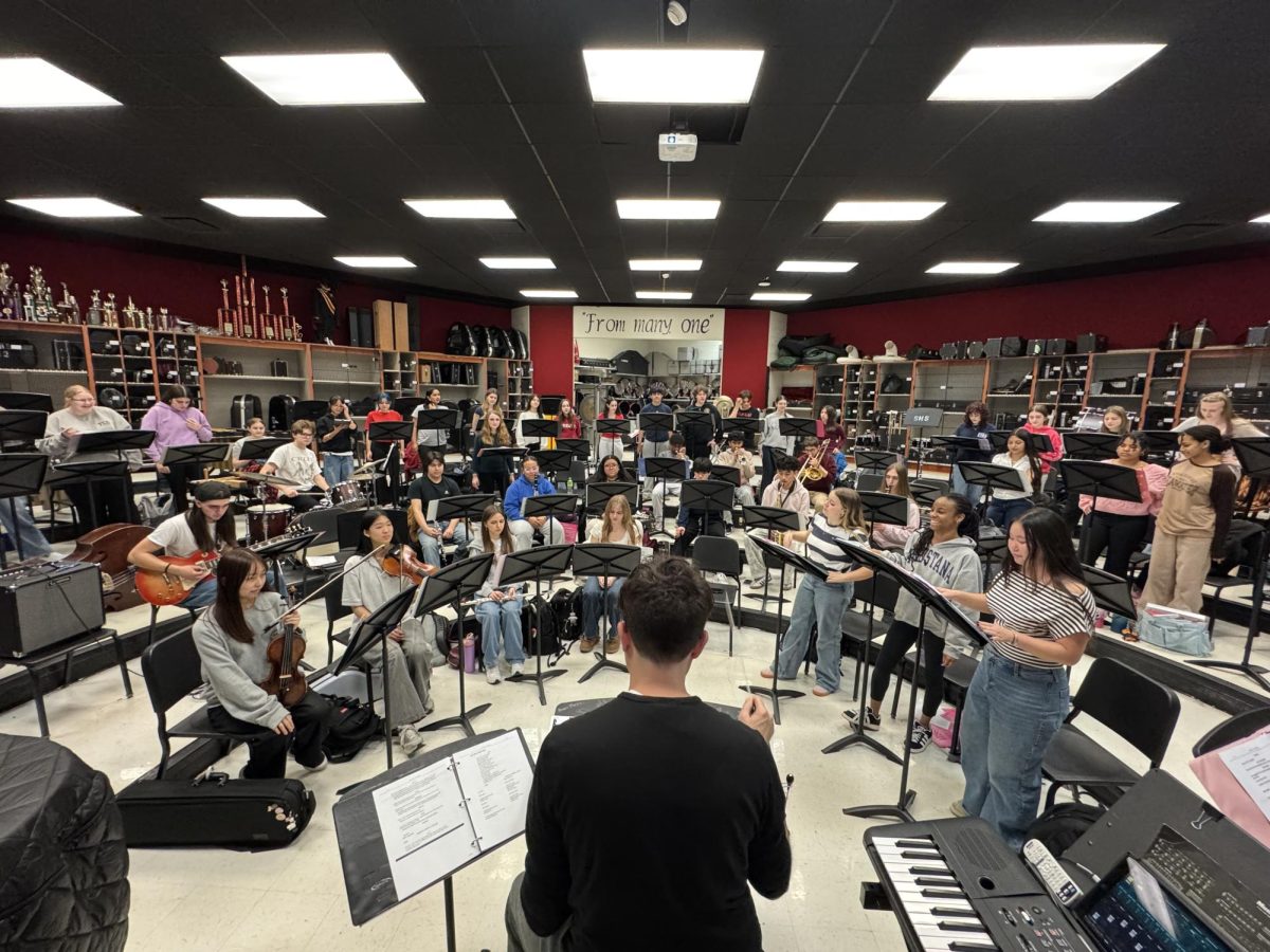 SHS pit orchestra rehearses for the spring musical Legally Blonde.